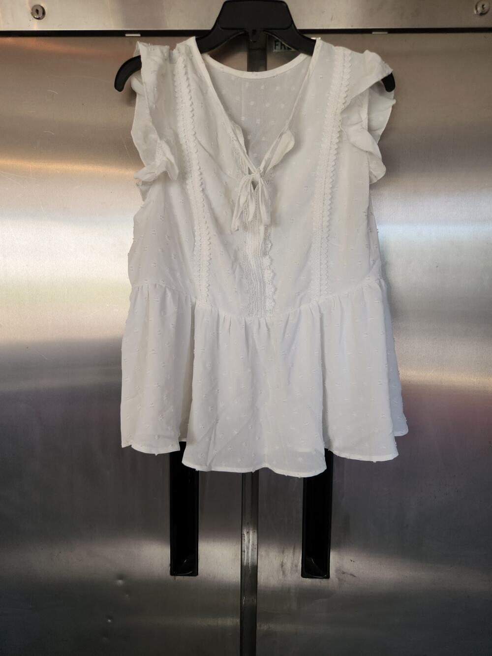 SHEIN Curve White Ruffle Sleeve Peplum Top Size 0XL